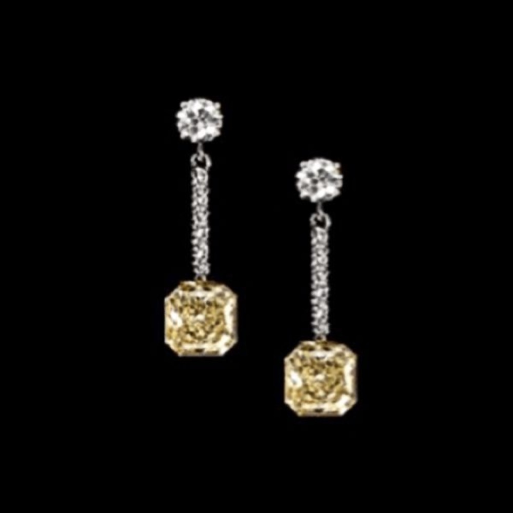 Radiant Cut Champagne Created Sapphire Drop Earrings 925 Sterling Silver